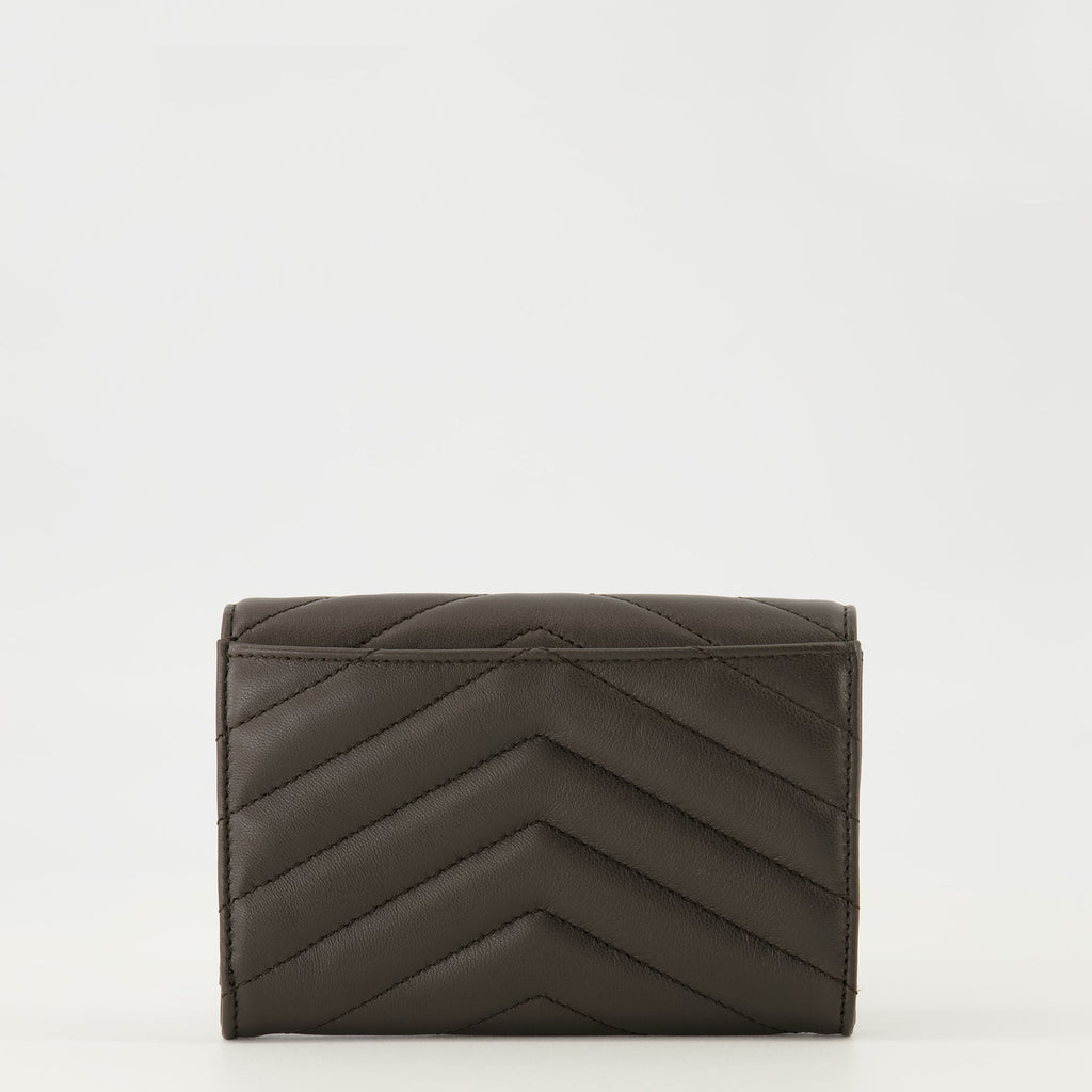 Cassandre wallet, Saint Laurent, dark brown wallet, luxury accessories, chevron pattern wallet