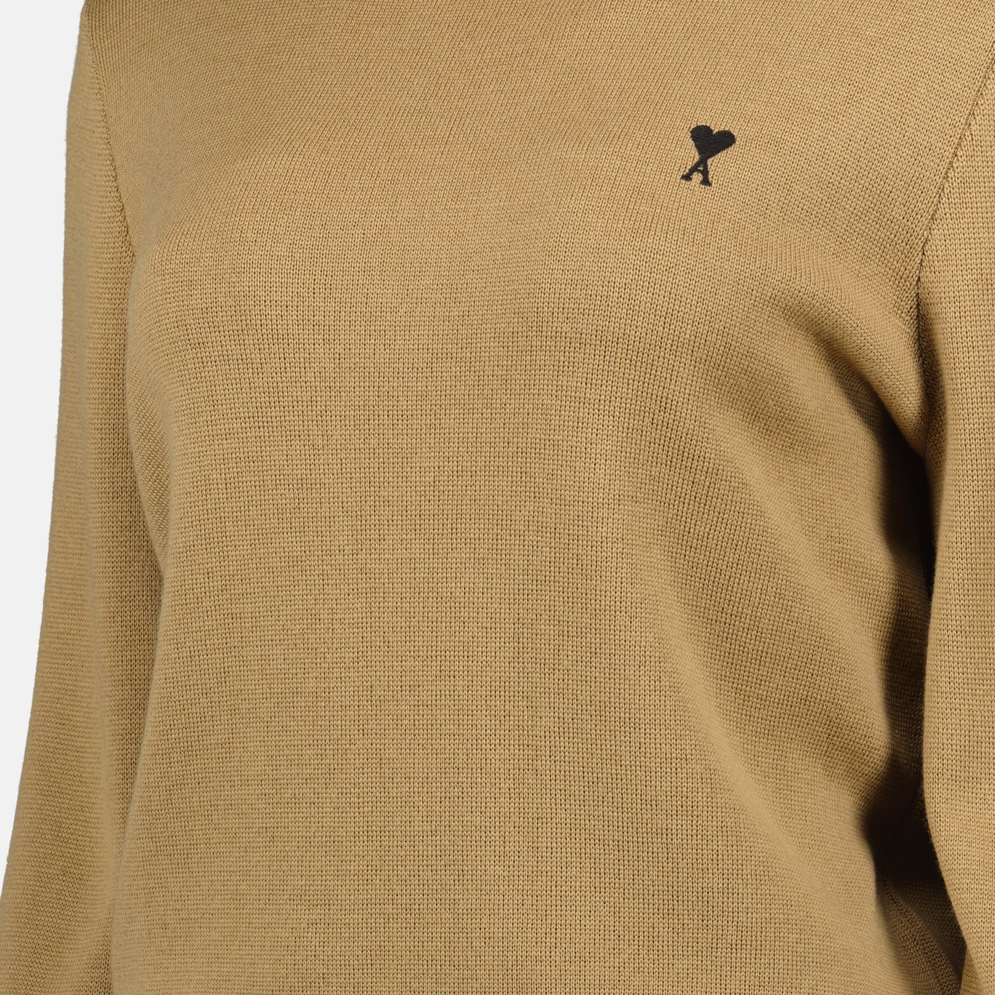 brown turtleneck sweater, AMI Paris, wool sweater, embroidered logo, Autumn-Winter 2025