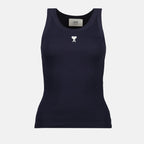 navy tank top, ribbed top, cotton tank, heart logo, casual wear