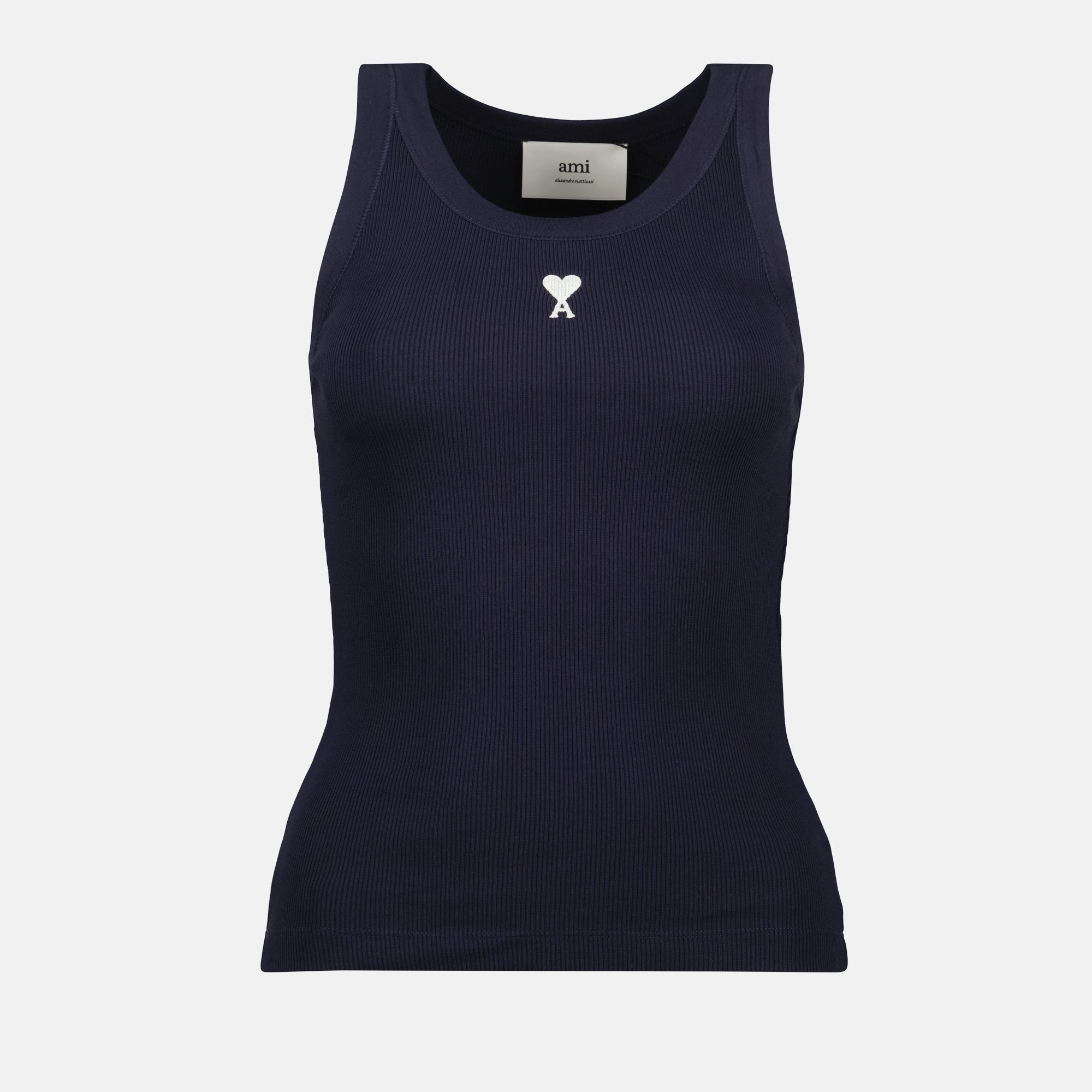 navy tank top, ribbed top, cotton tank, heart logo, casual wear