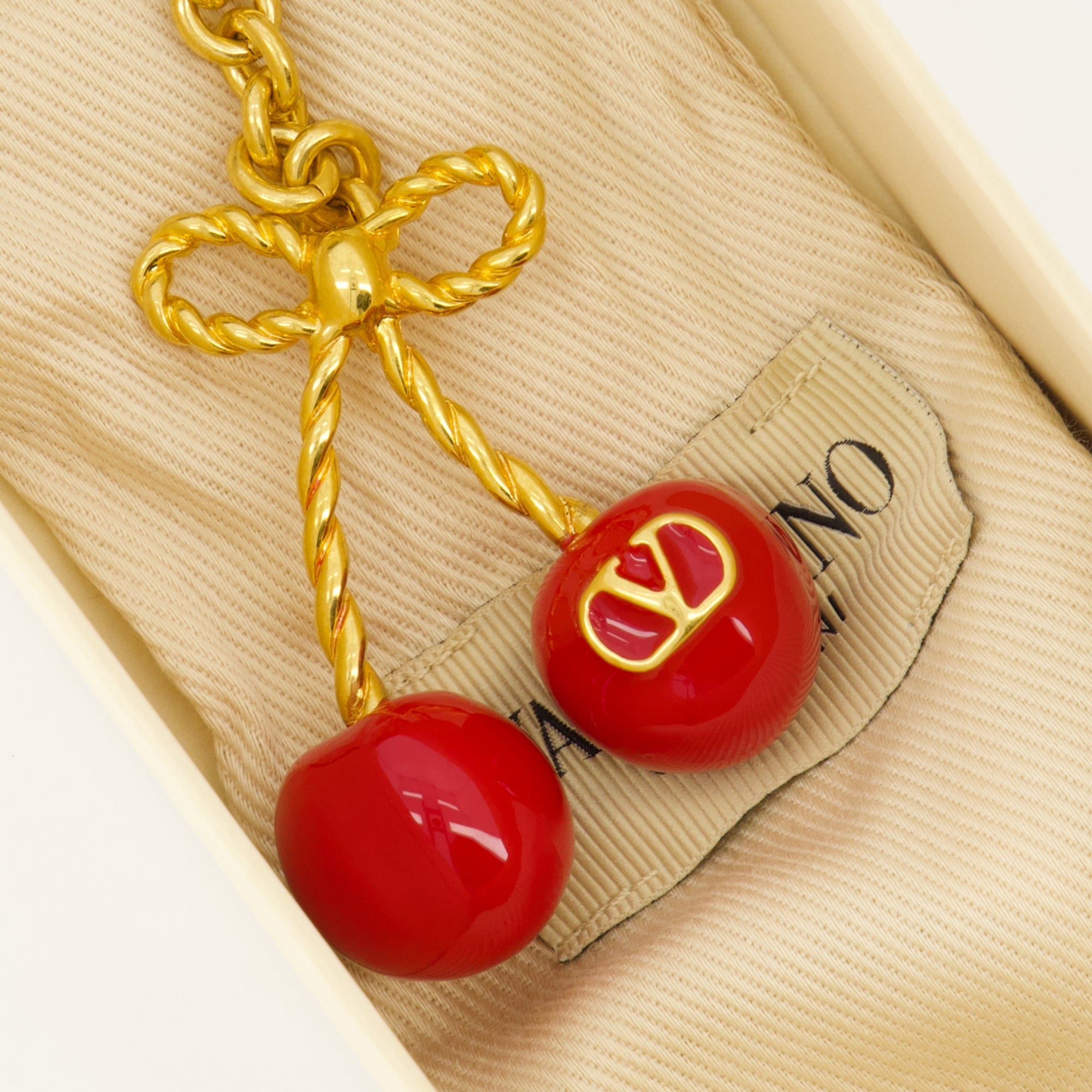 Valentino Garavani keychain, metal cherry keychain, enamel keychain, luxury accessories, fashion keychain