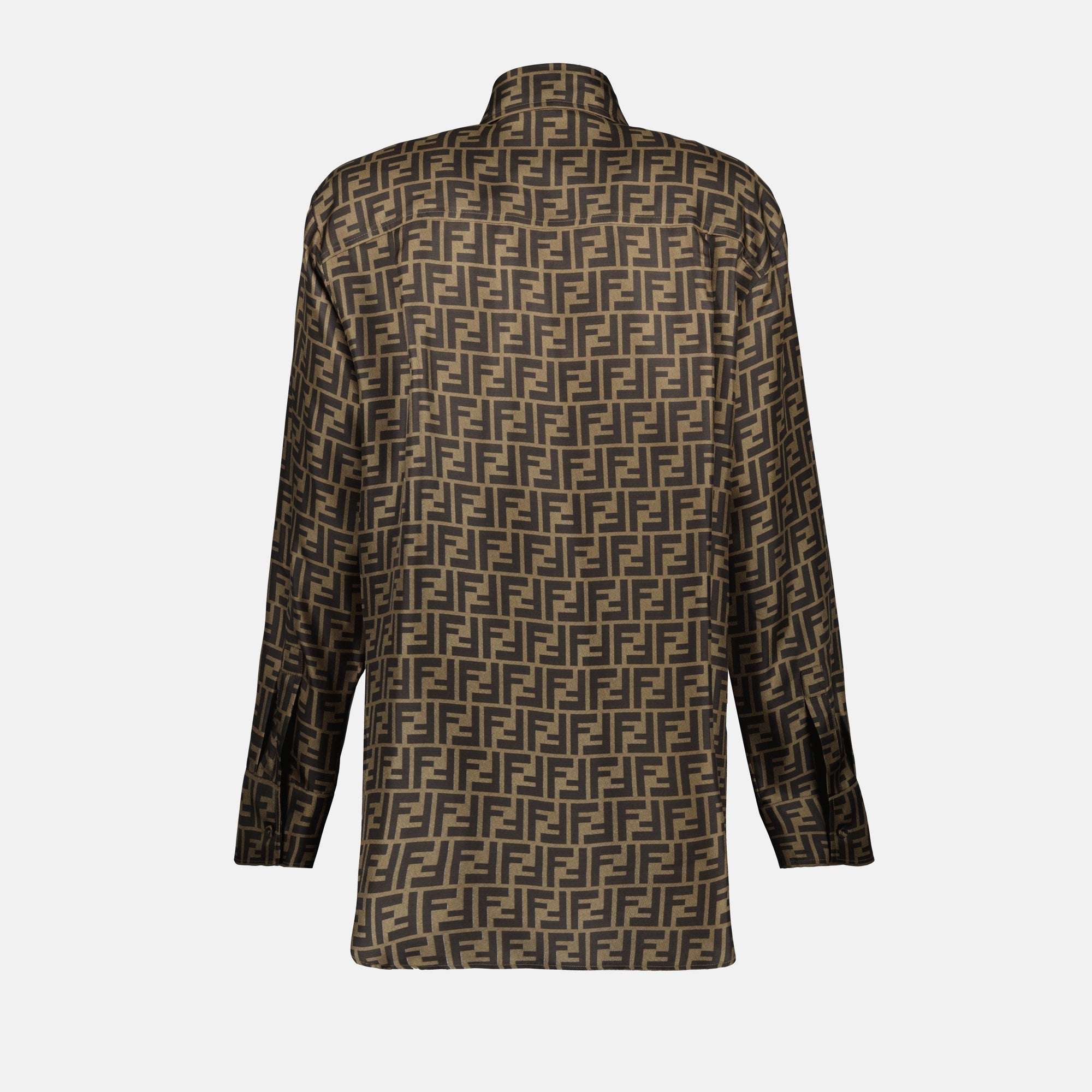 silk shirt, Fendi, FF print, brown shirt, luxury apparel