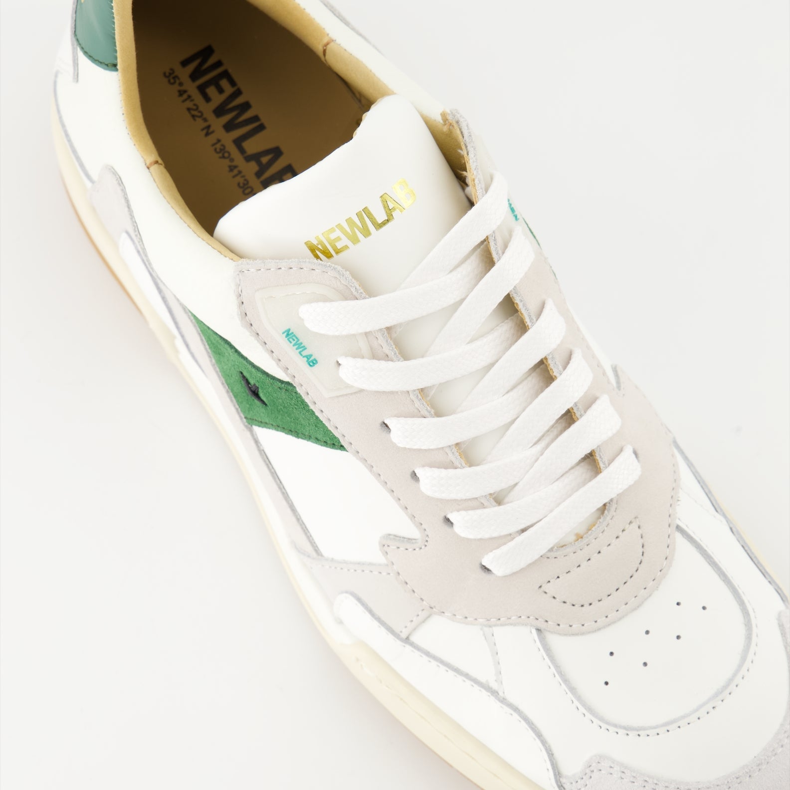 luxury sneakers, leather sneakers, green and white sneakers, New Lab, Spring-Summer collection