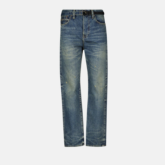 distressed jeans, straight jeans, adjustable waist jeans, blue denim, premium jeans