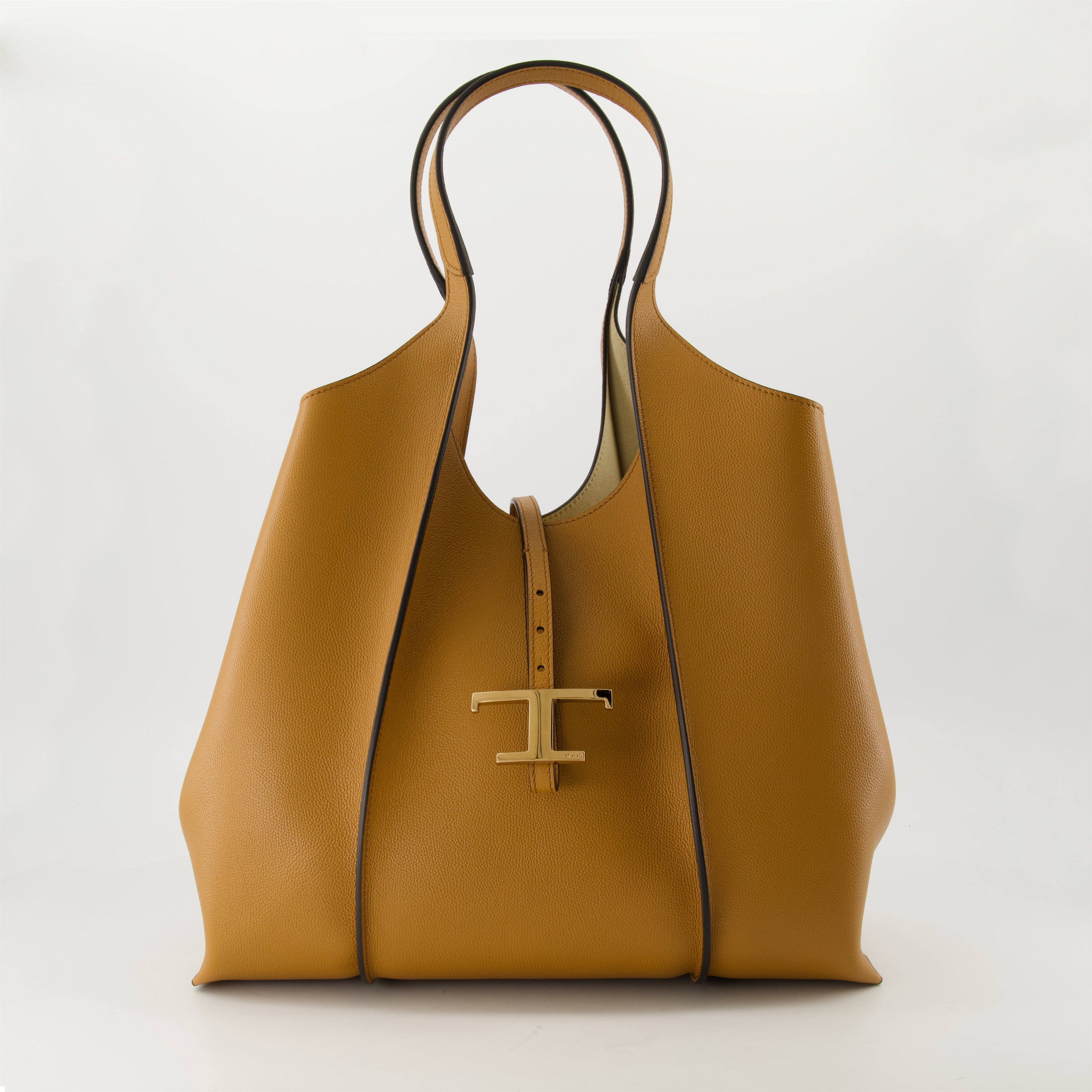 Tod's T Timeless bag, camel brown leather bag, designer cabas, durable leather handbag, sophisticated tote