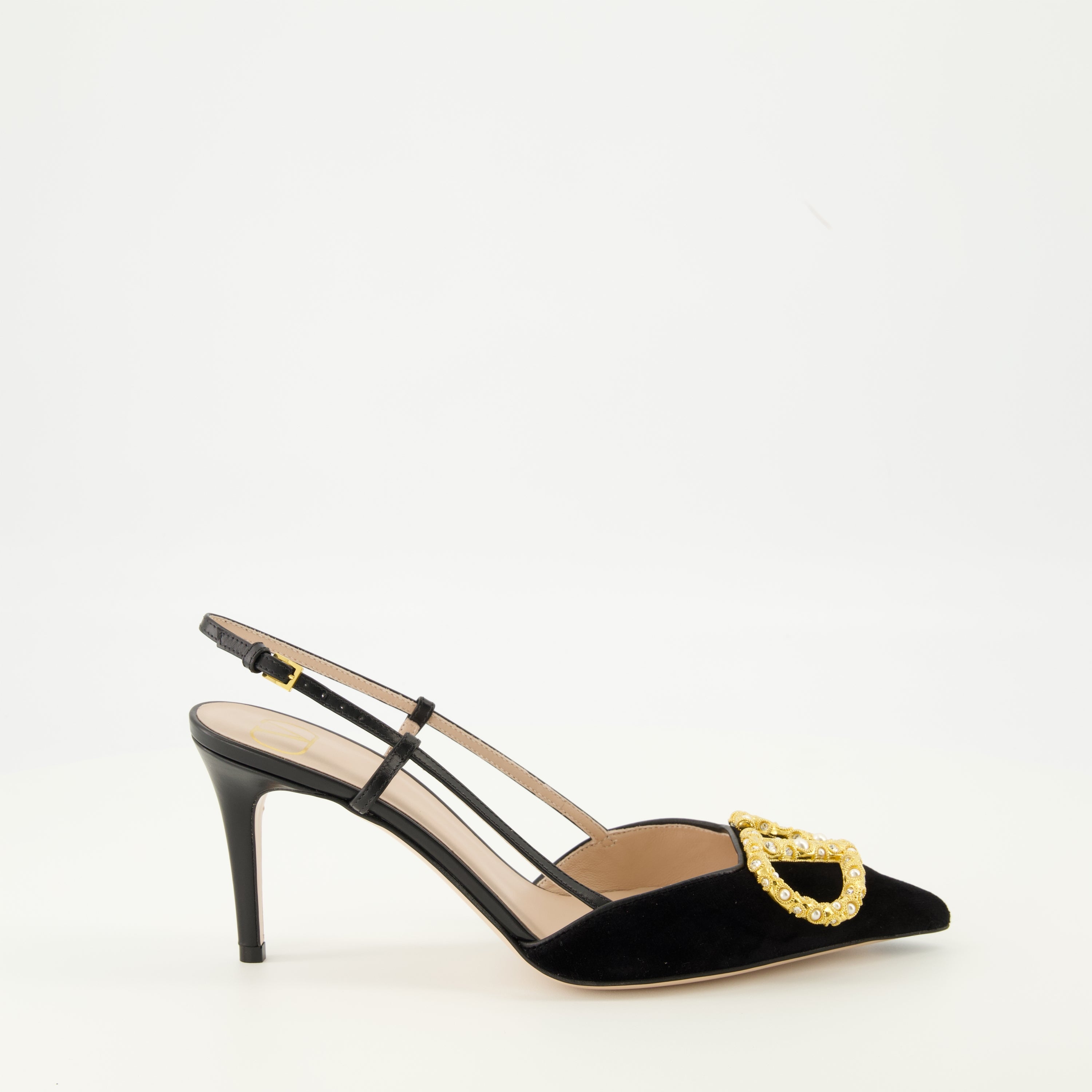 Valentino Garavani pumps, black velvet VLogo shoes, luxury pumps, designer footwear, pointed toe pumps