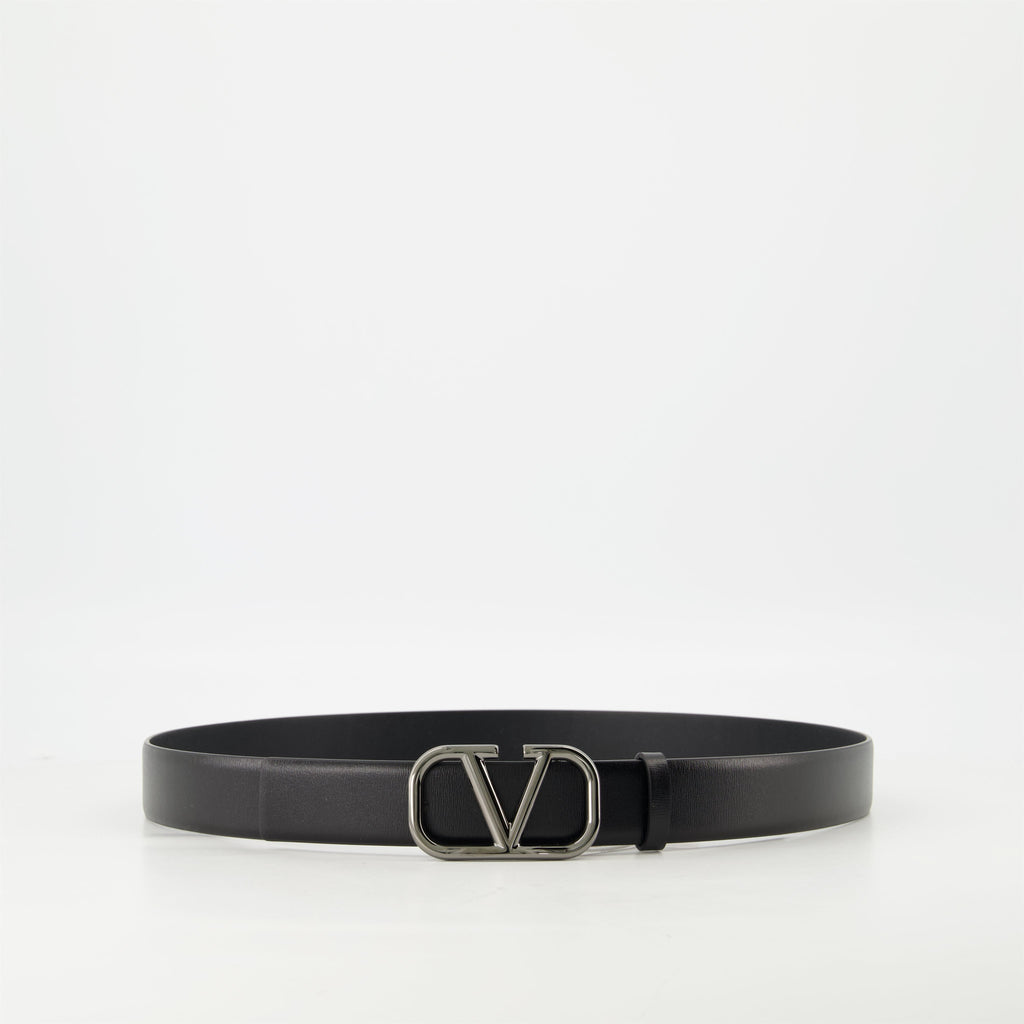 VLogo belt, black leather belt, adjustable belt, Valentino accessories, calf leather accessory