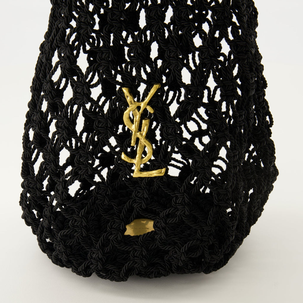 Saint Laurent tote, black crochet bag, luxury handbag, Autumn-Winter 2025, raffia effect tote