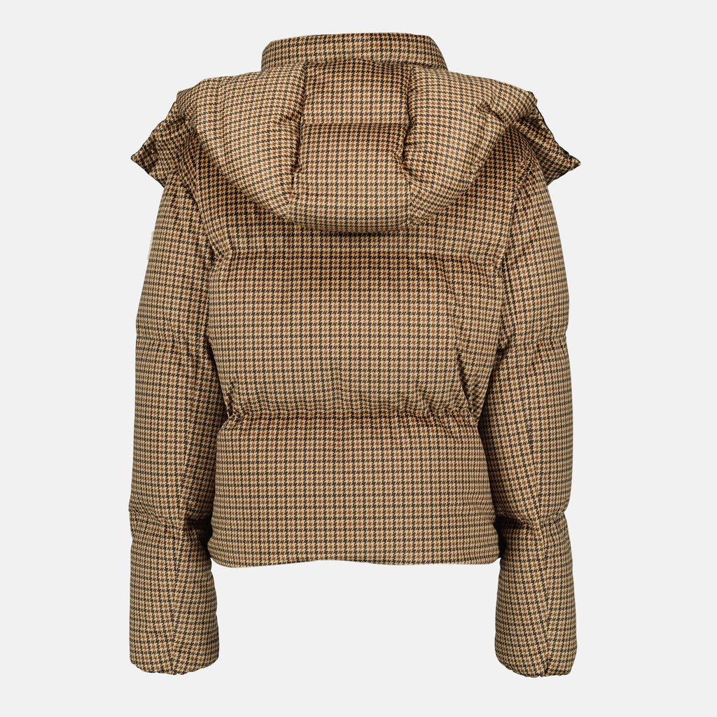 Moncler plaid down jacket, winter outerwear, chocolate brown jacket, ladies down jacket, functional winter fashion