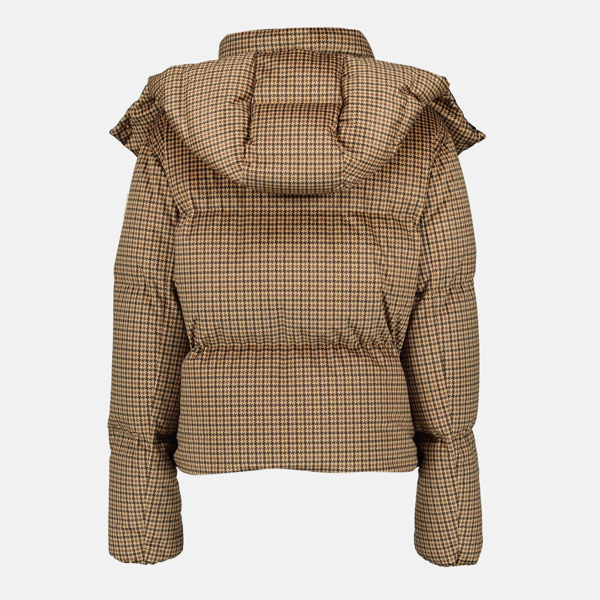 Moncler plaid down jacket, winter outerwear, chocolate brown jacket, ladies down jacket, functional winter fashion