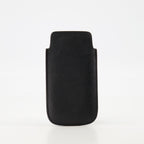 phone case, Saffiano leather, black leather case, metal logo, vintage accessory