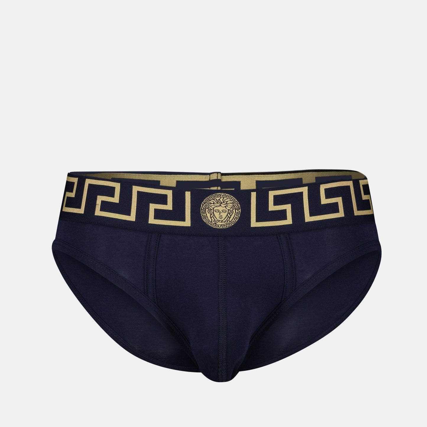 Versace briefs, navy blue Greca, Medusa underwear, men's fashion, cotton elastane blend