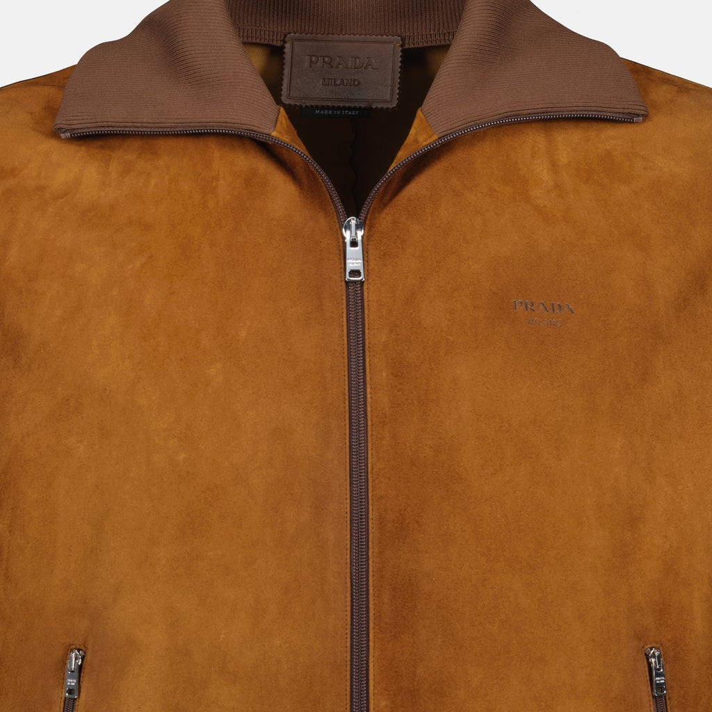 Blouson de Cuero de Terciopelo Marrón