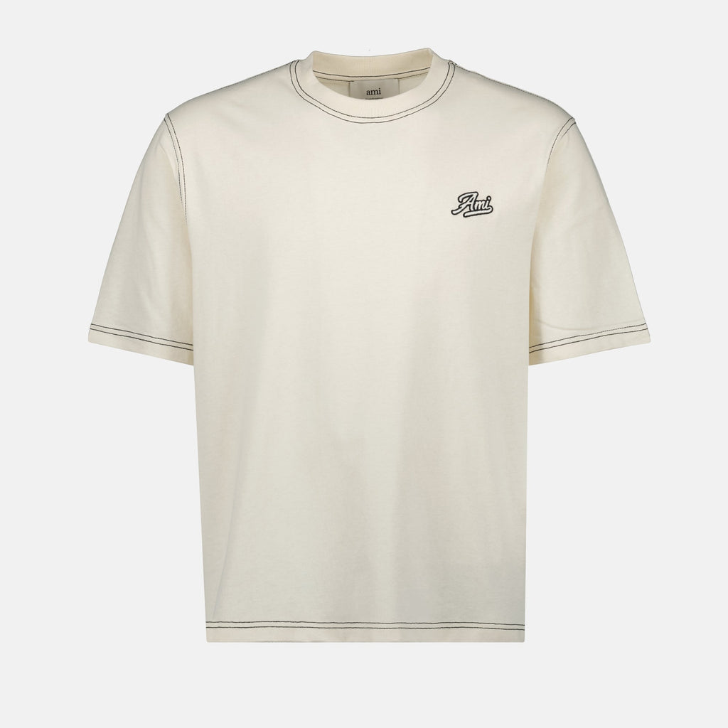 Ami T-shirt, beige shirt, men's fashion, cotton top, casual wear