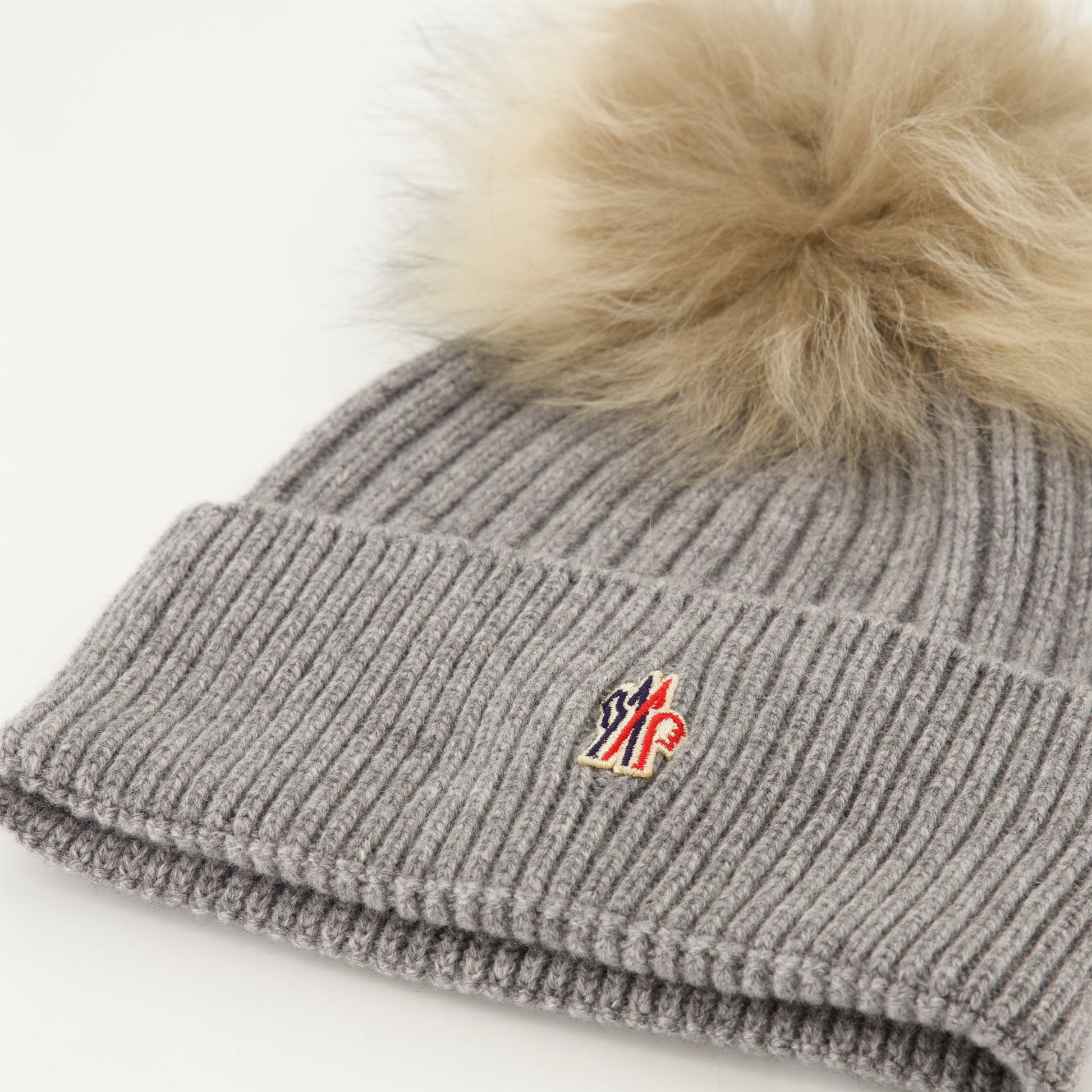 Moncler Grenoble beanie, grey pom-pom hat, cashmere beanie, winter accessories, stylish beanie