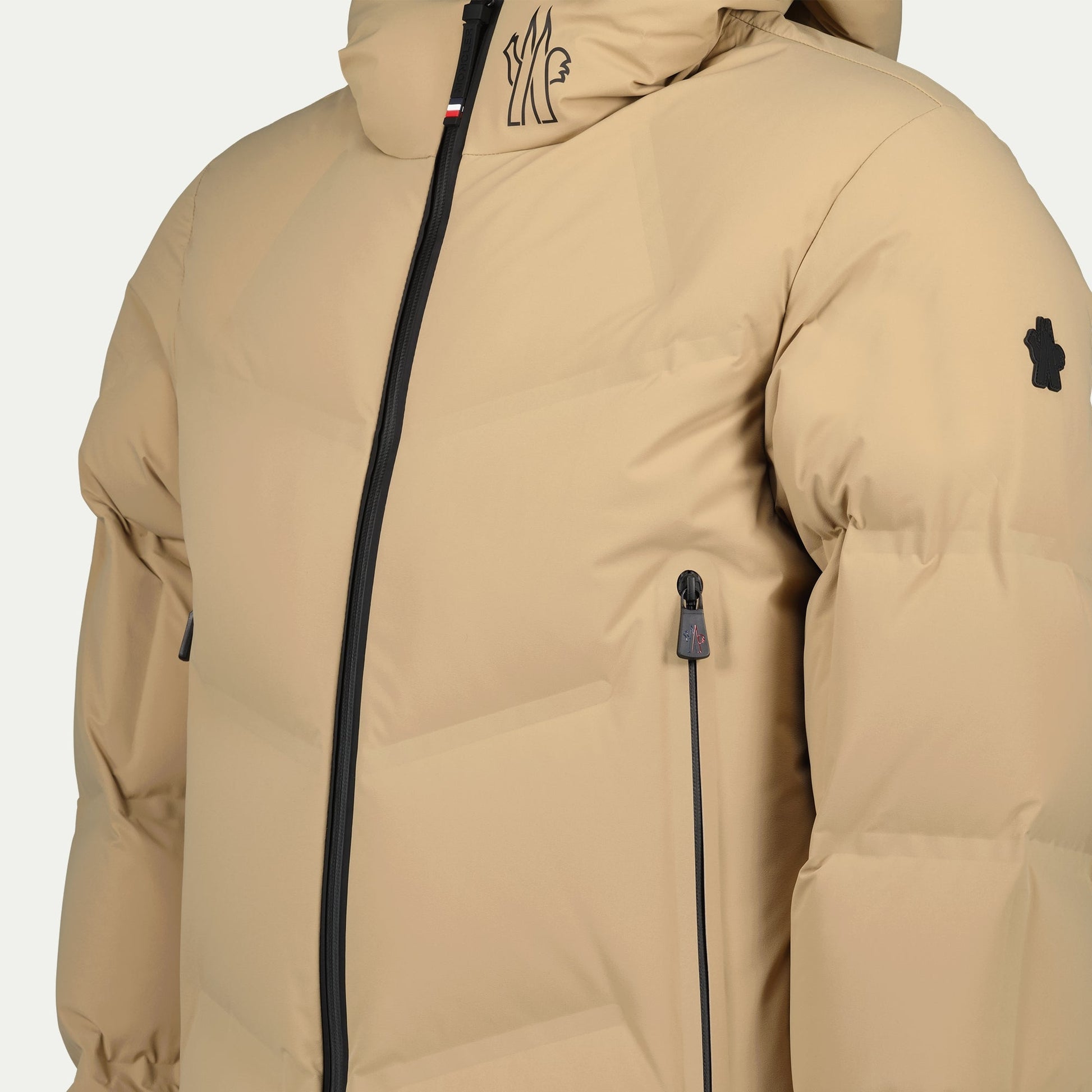 Quilted jacket, Moncler Grenoble, beige jacket, adjustable hood, autumn-winter jacket