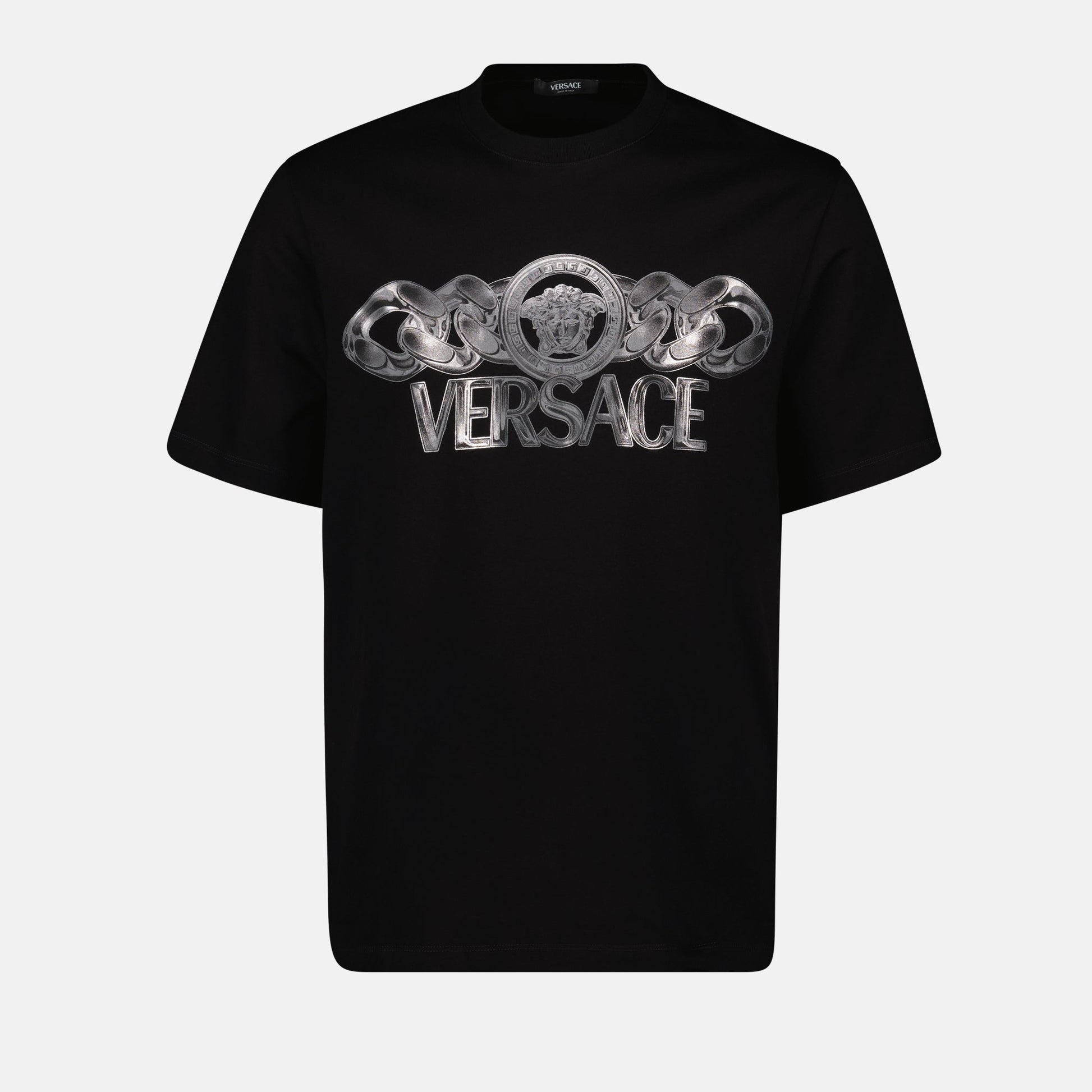 Medusa On Chain, black T-shirt, Versace T-shirt, cotton jersey, iconic print