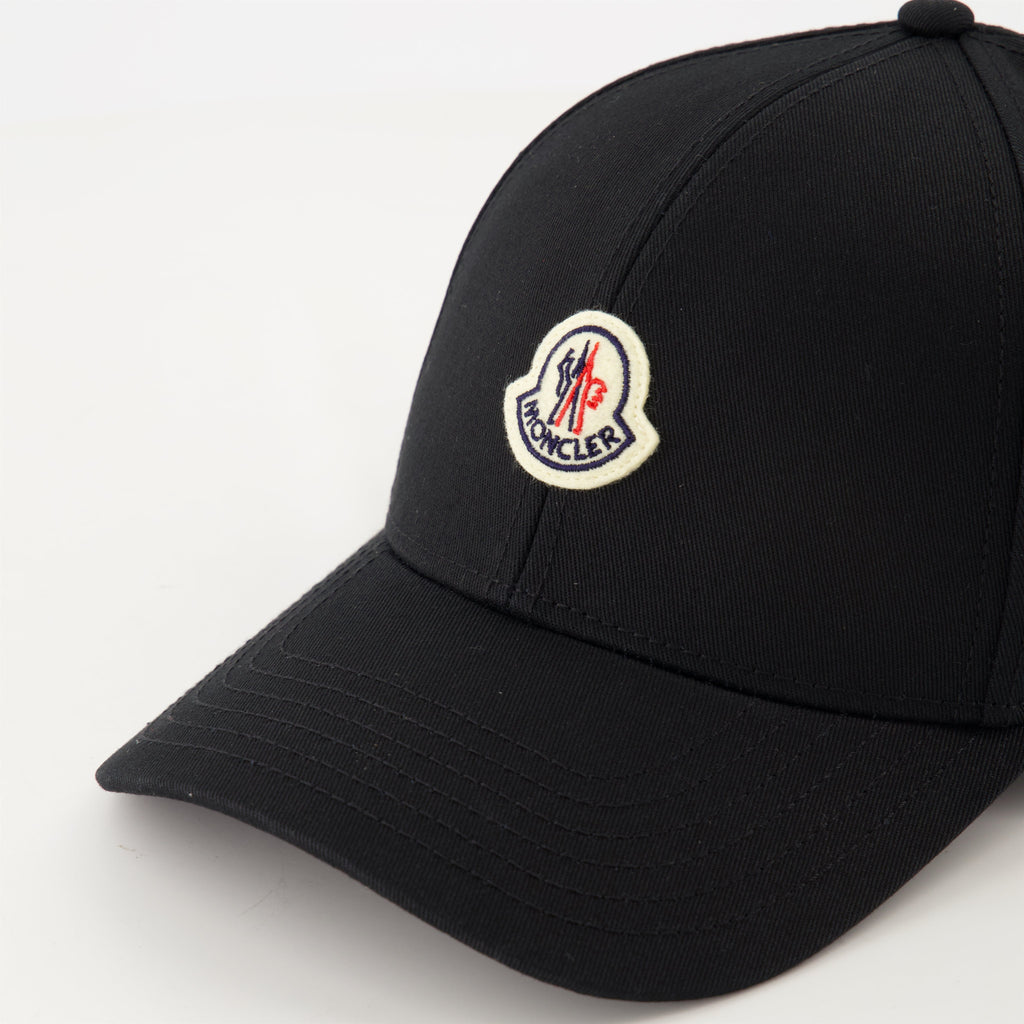 black logo cap, Moncler cap, cotton gabardine cap, adjustable cap, casual accessory