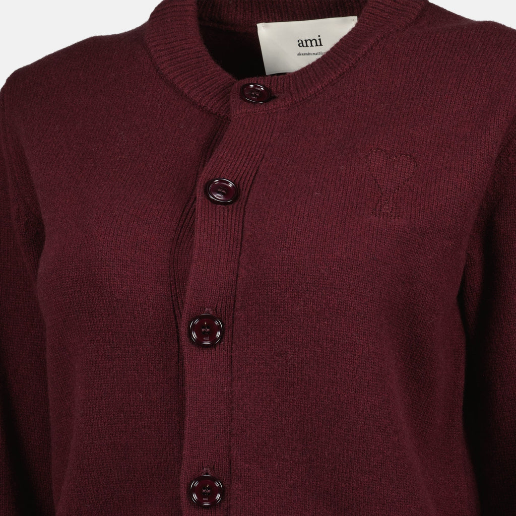 AMI de Coeur cardigan, burgundy cardigan, women's knitwear, luxury cardigan, fall winter fashion