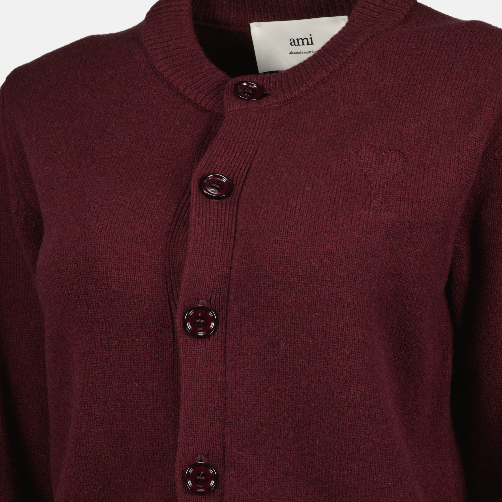 AMI de Coeur cardigan, burgundy cardigan, women's knitwear, luxury cardigan, fall winter fashion