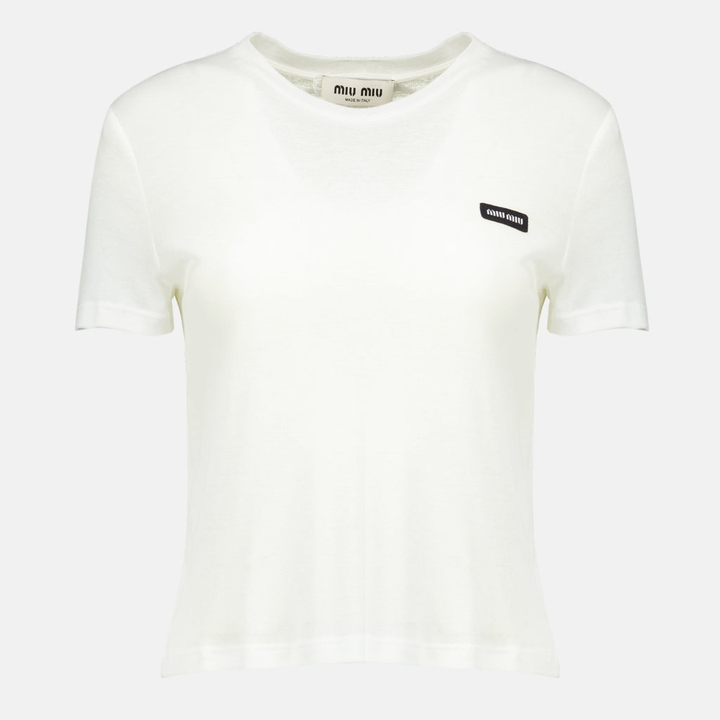 Weißes T-Shirt aus gerippter Baumwolle