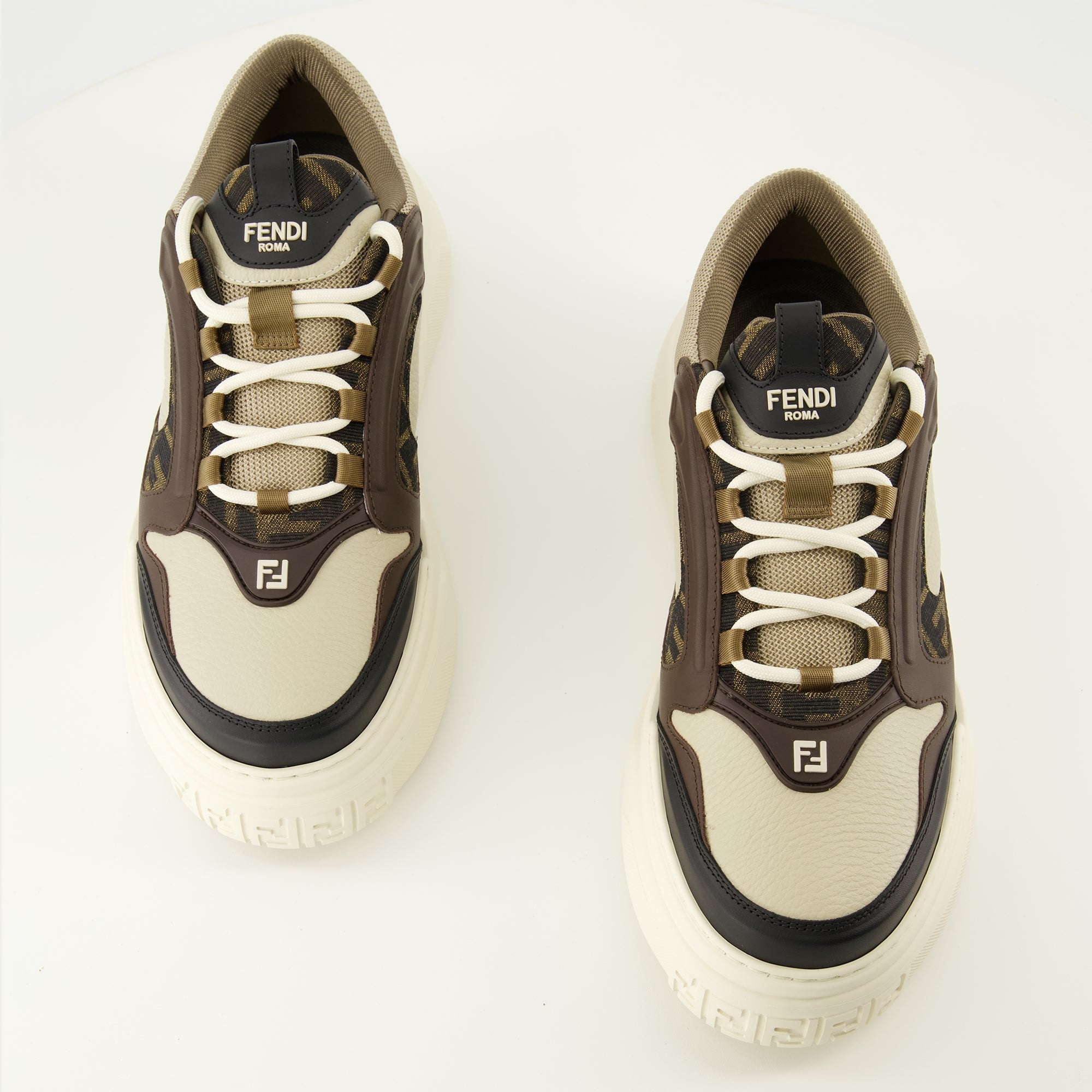 Fendi sneakers, brown sneakers, calf leather footwear, autumn winter collection, designer sneakers