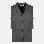 Image of Grey Wool Sleeveless Cardigan by Miu Miu for Women - Season Spring-Summer 2026 - Front View