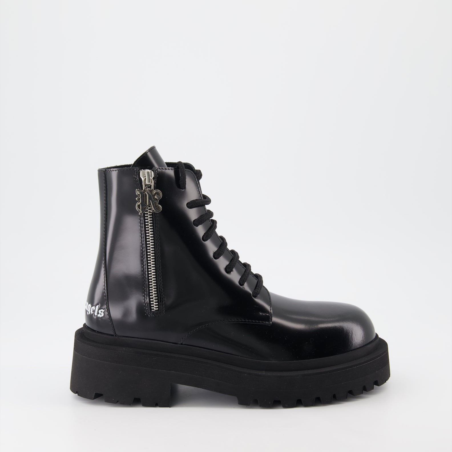 combat boots, patent leather boots, Palm Angels shoes, luxury footwear, designer combat boots