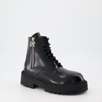 Image of Patent Leather Combat Boots by Palm Angels for Women - Season Autumn-Winter 2023 - Front Right Three-Quarter View