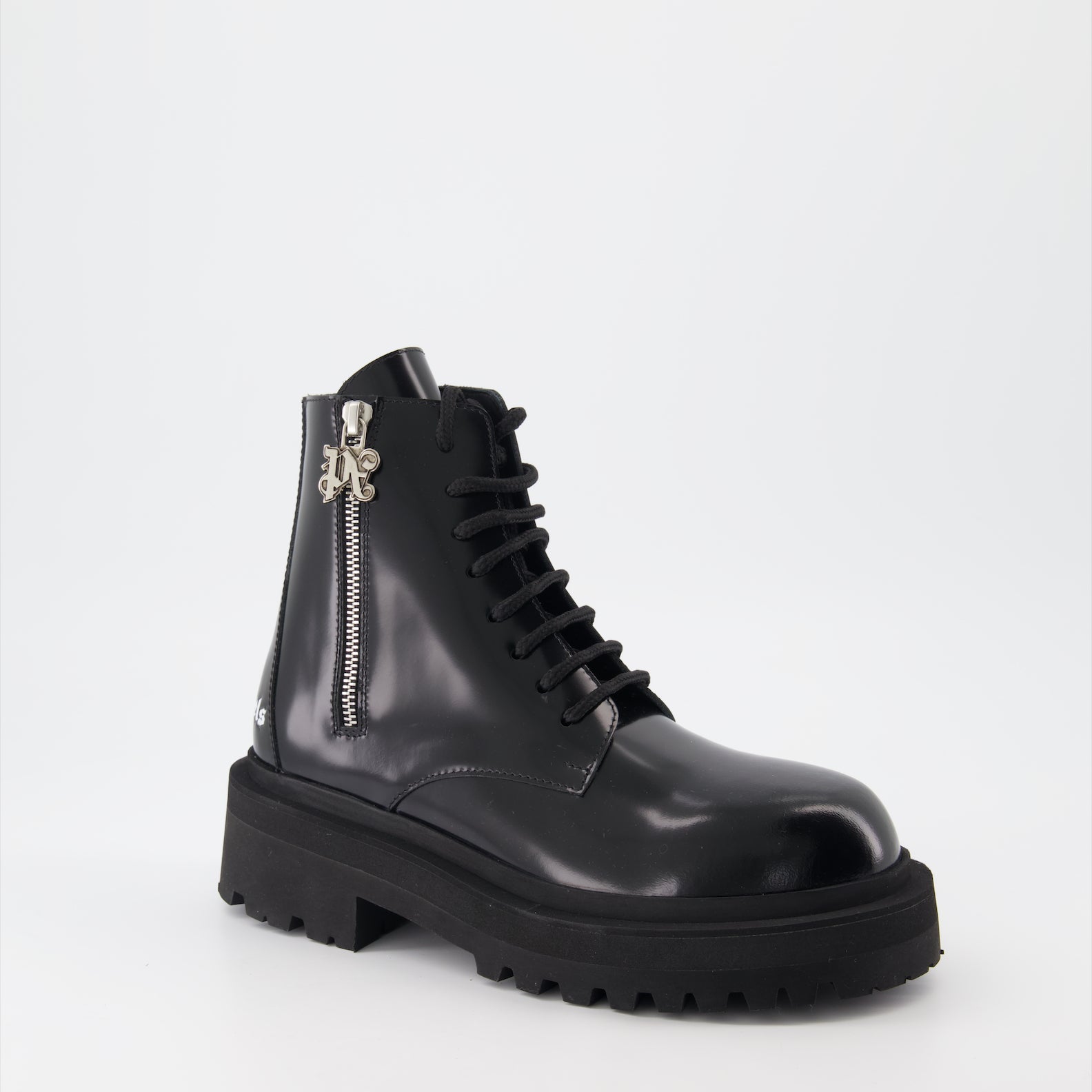 combat boots, patent leather boots, Palm Angels shoes, luxury footwear, designer combat boots