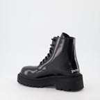Image of Patent Leather Combat Boots by Palm Angels for Women - Season Autumn-Winter 2023 - Back Right Three-Quarter View