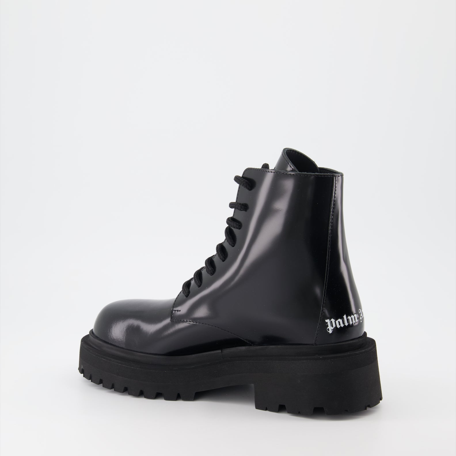 combat boots, patent leather boots, Palm Angels shoes, luxury footwear, designer combat boots