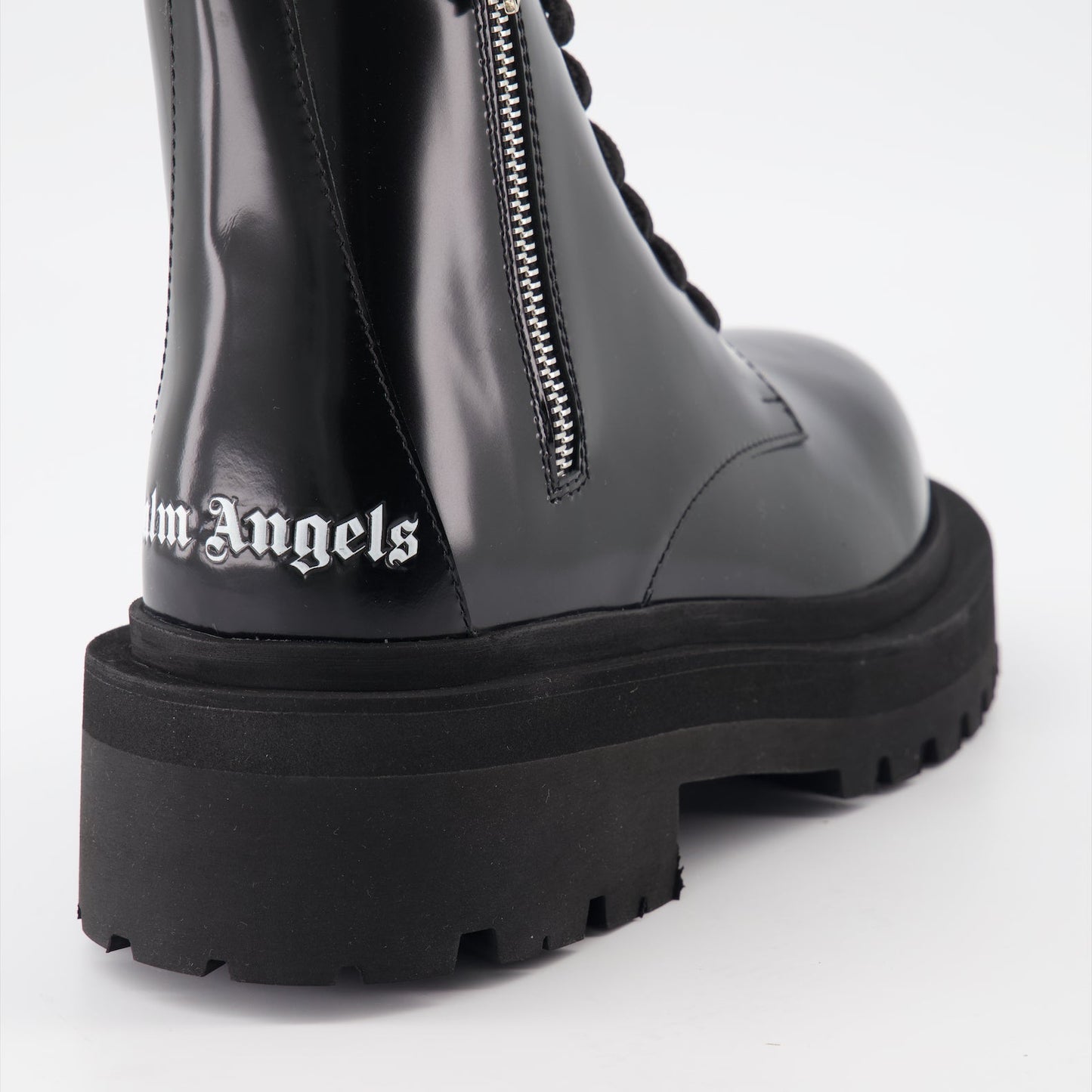 combat boots, patent leather boots, Palm Angels shoes, luxury footwear, designer combat boots