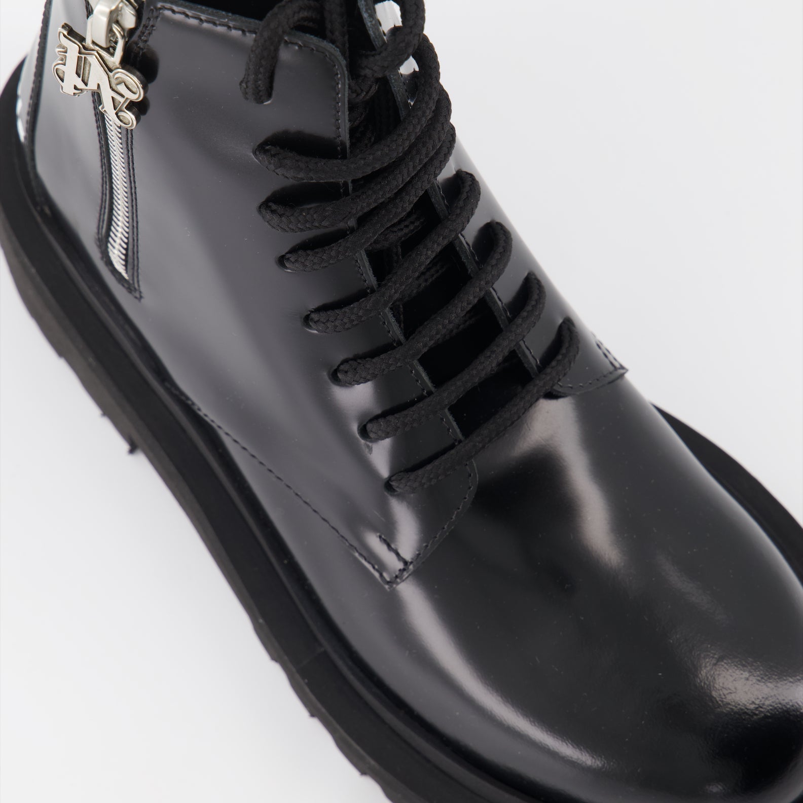 combat boots, patent leather boots, Palm Angels shoes, luxury footwear, designer combat boots