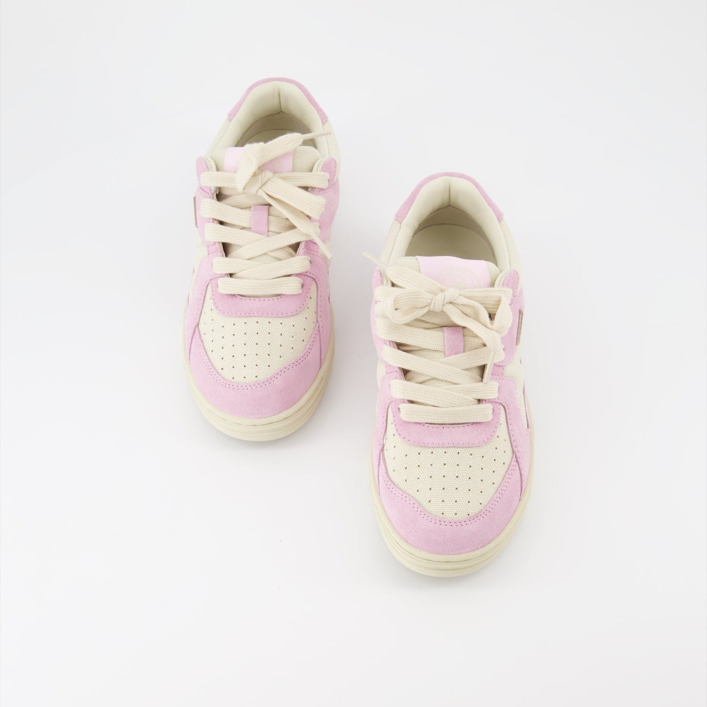 Palm Angels sneakers, leather sneakers, pink and beige sneakers, luxury footwear, designer sneakers