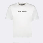 Palm Angels, White Logo T-Shirt, Men's Luxury T-Shirt, Designer T-Shirt, High-End Fashion