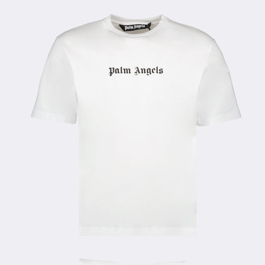 Palm Angels, White Logo T-Shirt, Men's Luxury T-Shirt, Designer T-Shirt, High-End Fashion