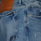 Palm Angels jeans, distressed jeans, straight-leg jeans, patchwork denim, luxury streetwear