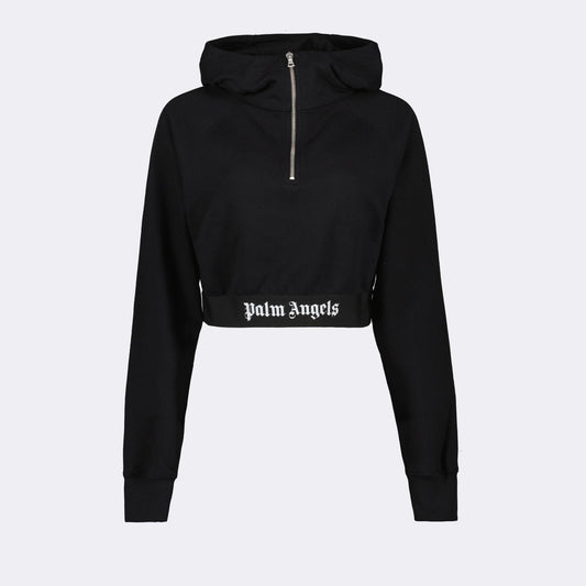 crop hoodie, black hoodie, Palm Angels, luxury streetwear, stylish casual wear