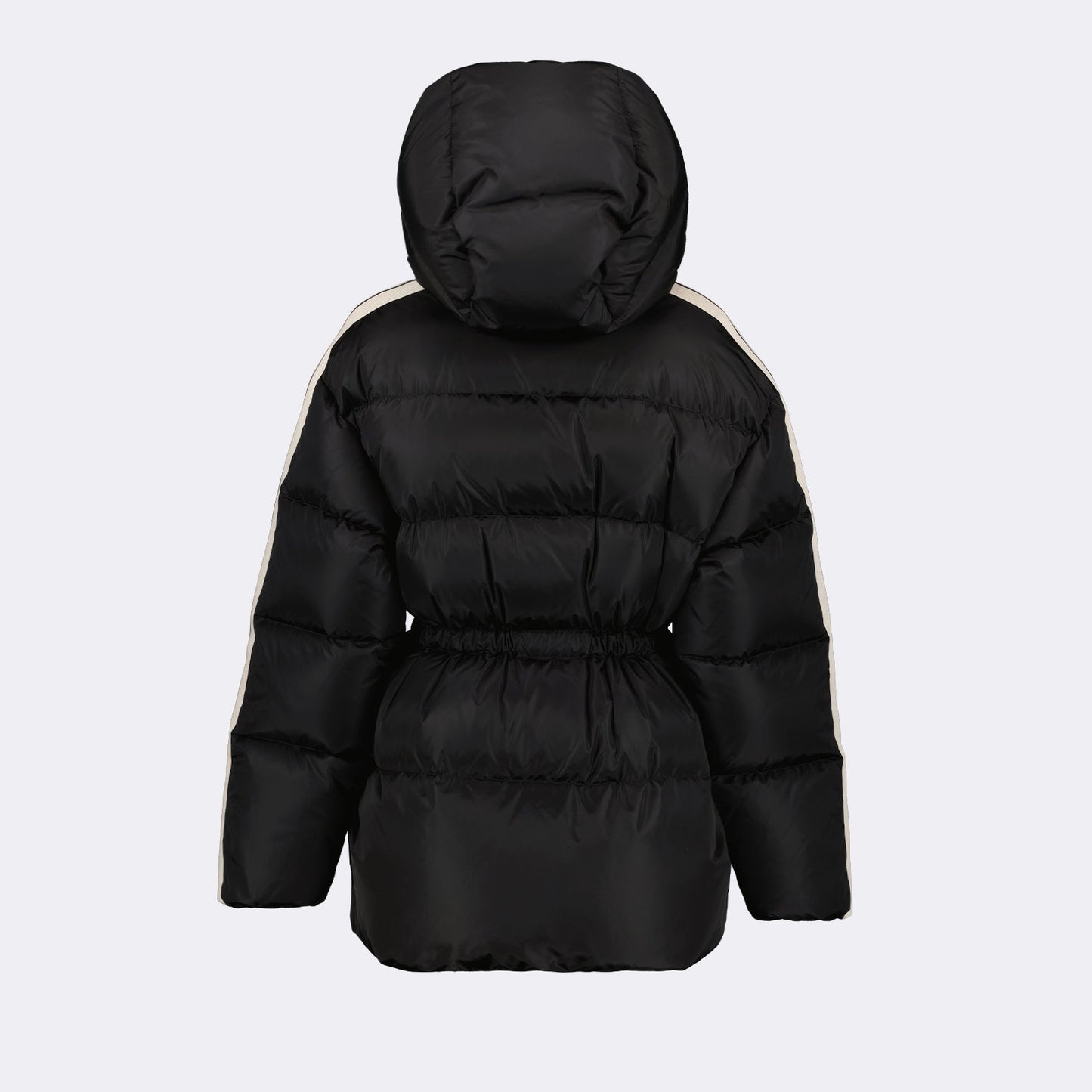 luxury puffer jacket, black cinched jacket, Palm Angels puffer, high-end outerwear, designer winter wear