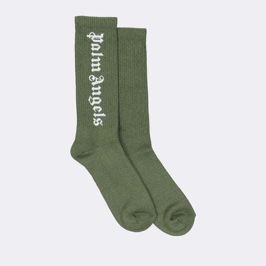 Palm Angels, khaki logo socks, luxury socks, men's accessories, designer socks