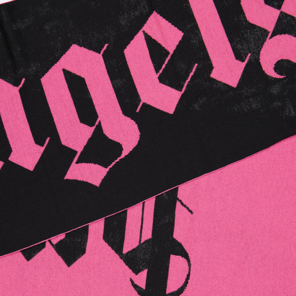 Palm Angels, logo scarf, luxury accessory, black and pink scarf, designer scarf