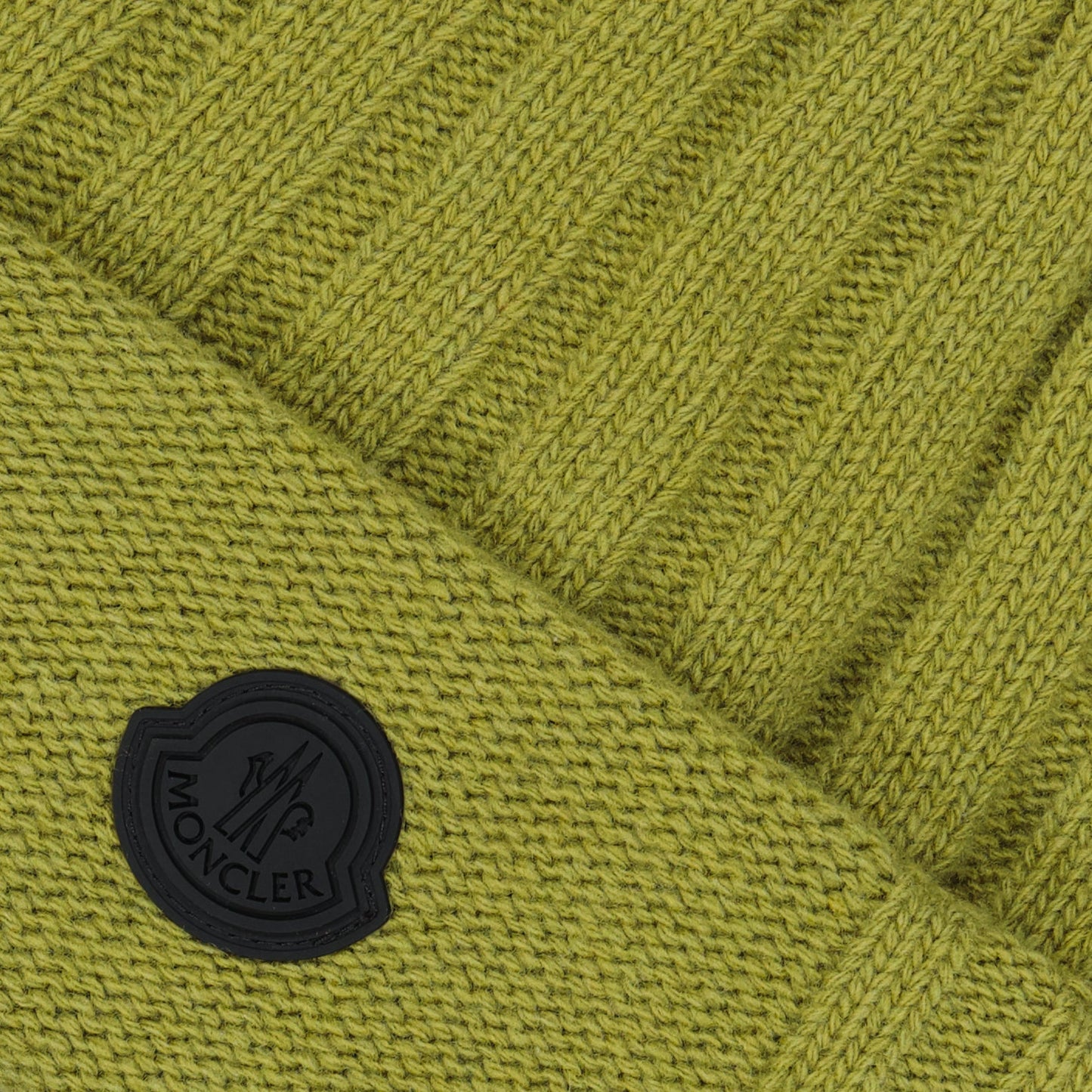 Moncler, green beanie, luxury winter accessory, logo beanie, sophisticated style