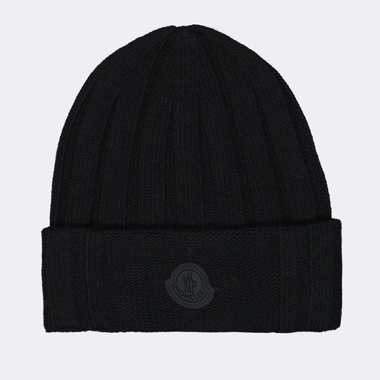 Moncler, black beanie, luxury accessories, logo beanie, high-end fashion