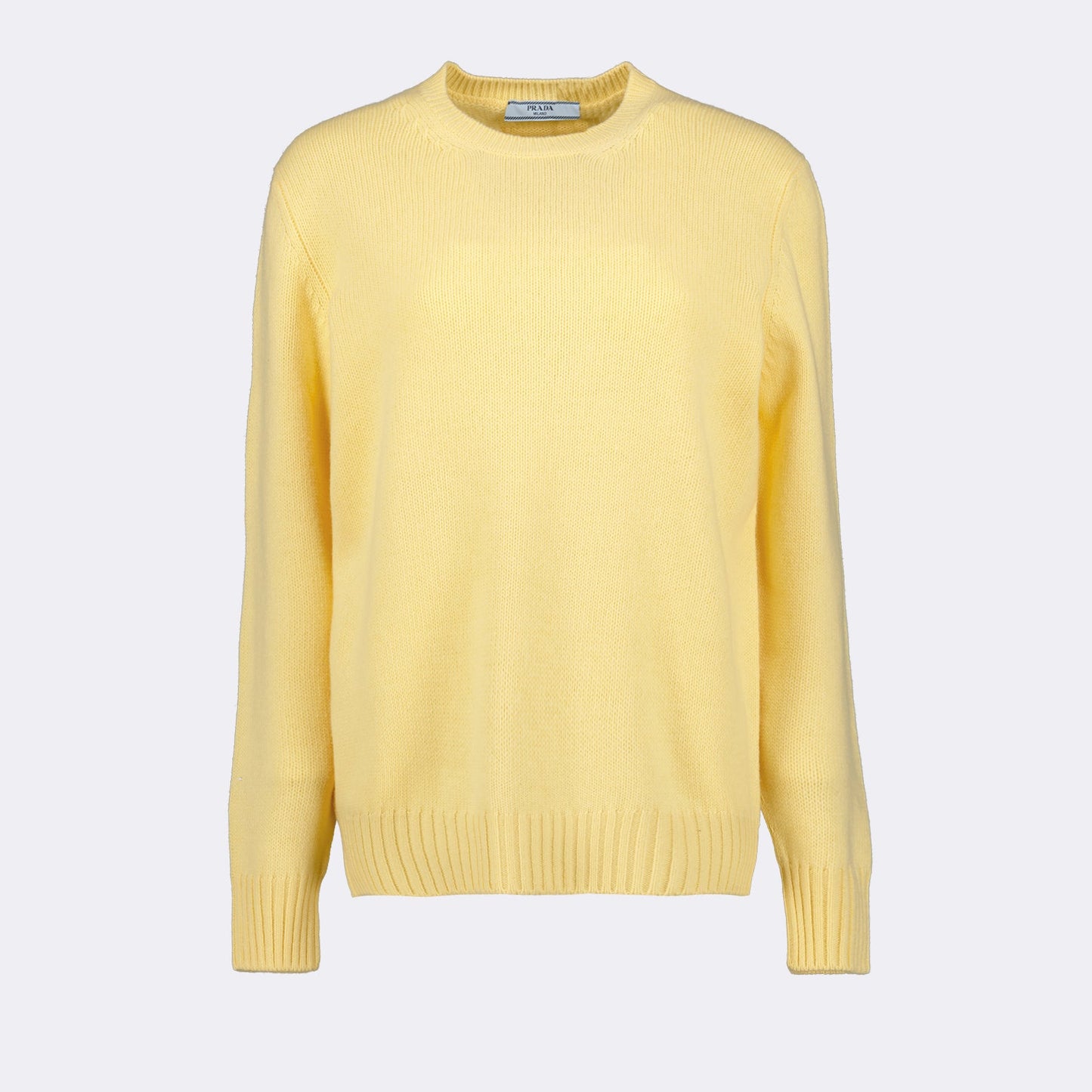 Prada pull, wool and cashmere, luxury knitwear, yellow pull, elegant fashion