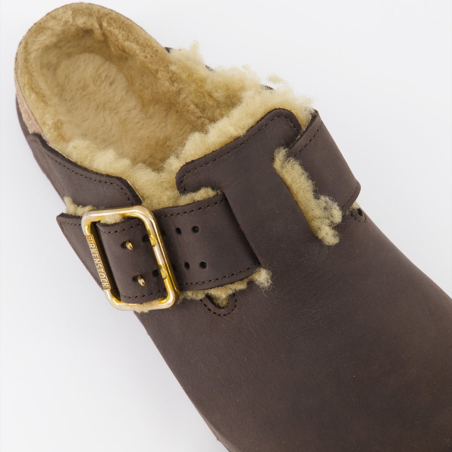 luxury mules, shearling mules, Birkenstock Boston, premium footwear, ergonomic footbed