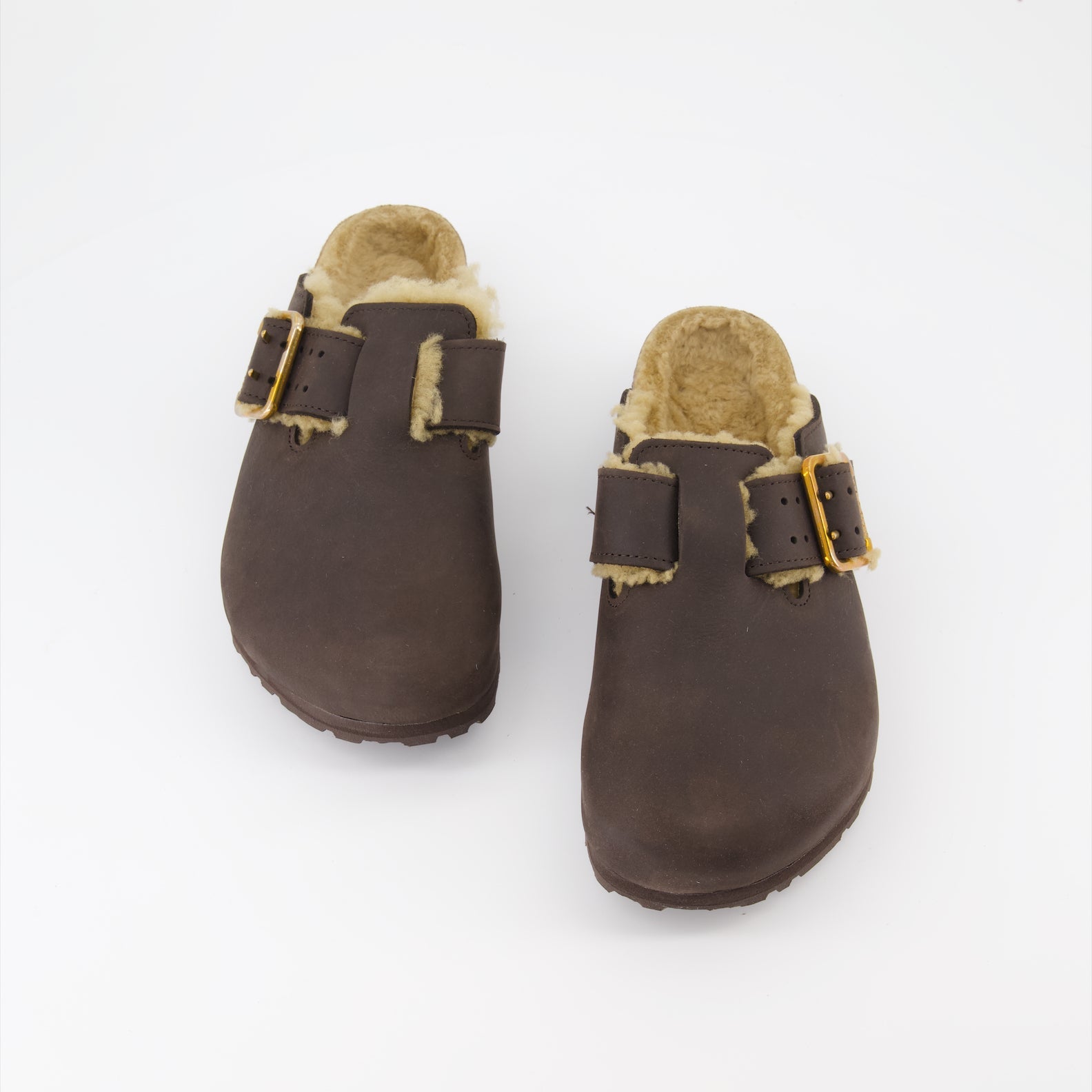 luxury mules, shearling mules, Birkenstock Boston, premium footwear, ergonomic footbed