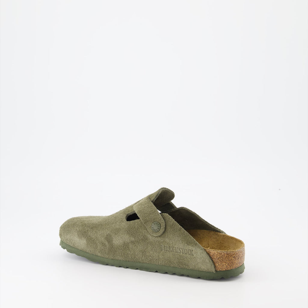 Boston Mules, Birkenstock suede shoes, comfortable slip-on mules, khaki mules, autumn footwear