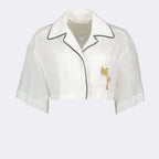 Palm Angels, linen crop shirt, luxury fashion, white shirt, elegant women's top