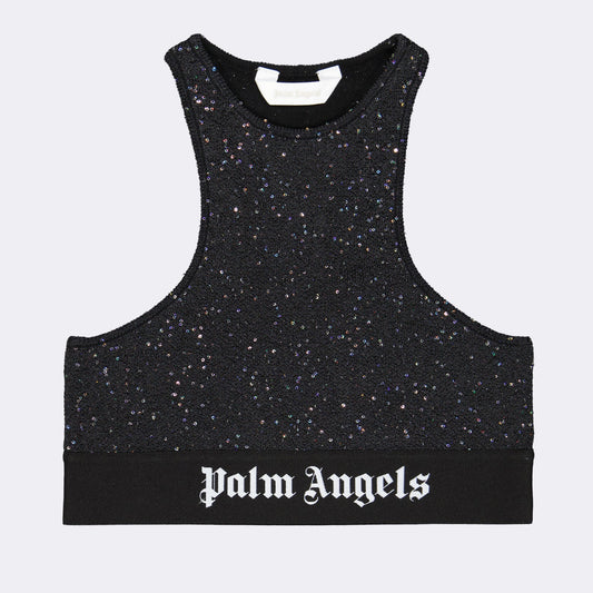 sequined sports bra, Palm Angels, luxury activewear, stylish gym wear, designer sports bra